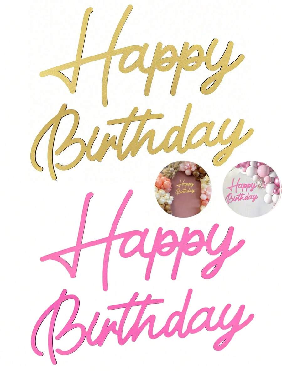 生日快乐木质标牌,白色镂空木质生日快乐字母,复古乡村风格生日派对装饰背景墙拍照道具(金色) - 彩色 - 查看 1