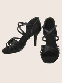 8.5cm Stiletto Latin Dance Shoes For Women, Ankle Strap Design, Soft Sole, Suitable For Ballroom, Salsa, Tango, Flamenco And Other Dance Styles - Black - View 6
