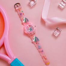 1pc 3D Cute Unicorn Printed Backlit Silicone Quartz Watch, Suitable For Campus, Birthday Gift, Halloween Gift, Back To School Season - Pink - View 3