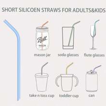 MYLOLF 4/6/12 piezas Pajitas de silicona reutilizables - Con cepillo de limpieza gratis, Set de pajitas de silicona, portátil, pajitas flexibles reutilizables, resistentes al calor y al desgaste para botellas de agua, té, bebidas, adecuadas para picnic, camping, fiestas