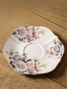 1pc Classic Floral Ceramic Coffee Cup And Saucer Set, Retro Gold Rim, High-End Latte/Tea Cup For Home - Multicolor - View 10