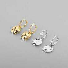 925 Sterling Silver Asymmetrical Fashion Minimalist Smooth Round Disc Hoop Earrings For Women - Silver - View 4