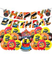 Hot Wheels 17/10PCS Hot Wheels Theme Balloons Party Decor, Full Set Birthday Banner & Assorted Racing Car Balloons For Teens Birthday Event