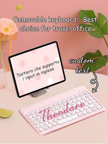 Teclado inalámbrico personalizado para tableta, personalización del nombre, estiloso teclado inalámbrico multilingüe, idioma de escritura opcional (inglés/árabe/francés/alemán/tailandés/italiano/español), teclado personalizado para tableta, diseño silencioso de arco, compatible con smartphones de 10 pulgadas, portátiles e iPad, otras tabletas, compatible con 3 sistemas operativos, adecuado para niñas, parejas, regalos de cumpleaños familiares y amigos - Rosa - Ver 12