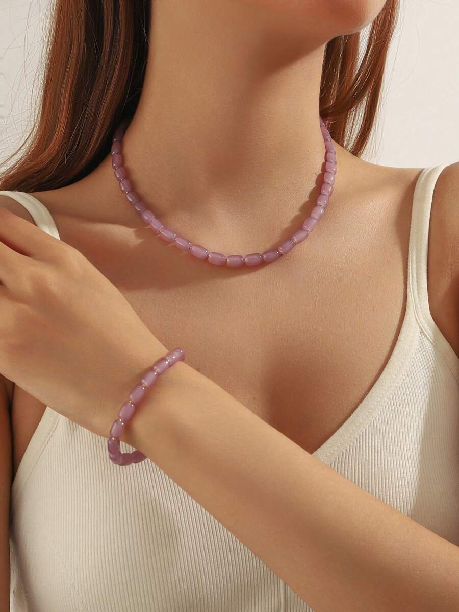 2pcs/Set Heart-Shaped Necklace + Bracelet, Fashionable And Sweet Style, Suitable For Summer Vacation, Dating, Friend Gifts, Versatile Casual Outfit