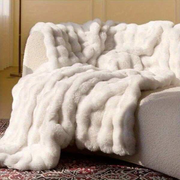 Ultra Soft Cozy Faux Fur Throw Blanket, Fuzzy Plush Thick Bubble Blanket, Luxury Fluffy Blanket For Couch, Bed, And Living Room, Decorative Bumpy Cute Cozy Fluffy Blanket