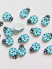 30pcs Lady Bug Garden Decor, Landscape Figurines For Succulent Pot, Wooden Craft Insect DIY Accessories,Cartoon Simulation Beetle Shaped Mixed Resin Patch
