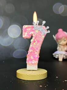 1pc Pink Crown C Hildren's Birthday Candles, 0-9 Number Candle For Cake Topper, Handcraft Glitter Candle For Party Supplies, Crown Theme Pink Glitter Creative Number 0-9 Candles For Princess Female Party Birthday Wedding Anniversary Celebration Supplies Gifts Graduation