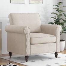 Modern Linen Single Sofa Chair With Armrest, Small Couchs For Living Room, 1-Seater Sofa For Apartment, Small Spaces, Bedroom,Beige - Beige - View 2