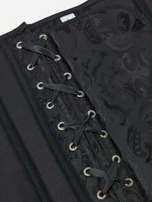 胸下束身衣提花腰部训练带瘦身束腰塑身衣，适合万圣节 - 黑色 - 查看 4