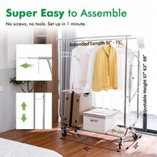 600 Lbs Heavy Duty Clothing Garment Rack With Shelves Commercial Grade Clothing Racks On Wheels Rolling Double Clothes Rack Portable Collapsible Adjustable, Chrome Finish, Adjustable Double Rail Commercial Grade Garment Rack Clothing Rack, Silver - 銀色 - 查看 6