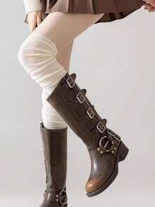 1 Pair White Over-The-Knee Socks For Women, Solid Color Thigh High Stockings, Versatile, Long Tube Socks To Pair With Boots, Spring & Autumn