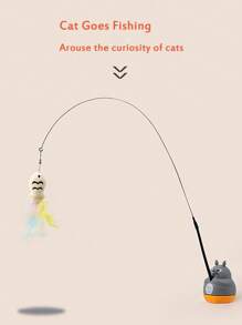 Interactive Cat Toy Wand With Cute Kitten Fishing Design, Cartoon Style, Non-Electric, Attracts Cats To Play, Promotes Activity And Intelligence