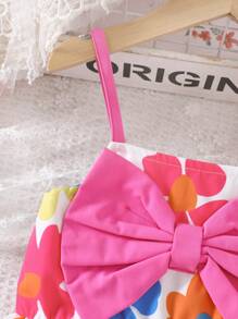 Young Girls Cute Floral Spaghetti Strap Big Bow Tie Vacation Style Sundress For Summer