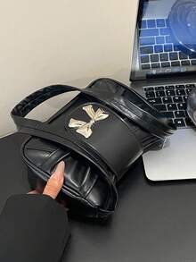 Cloud Ruffle Solid Color Bow Decor Fashionable Shoulder Bag - Black - View 7