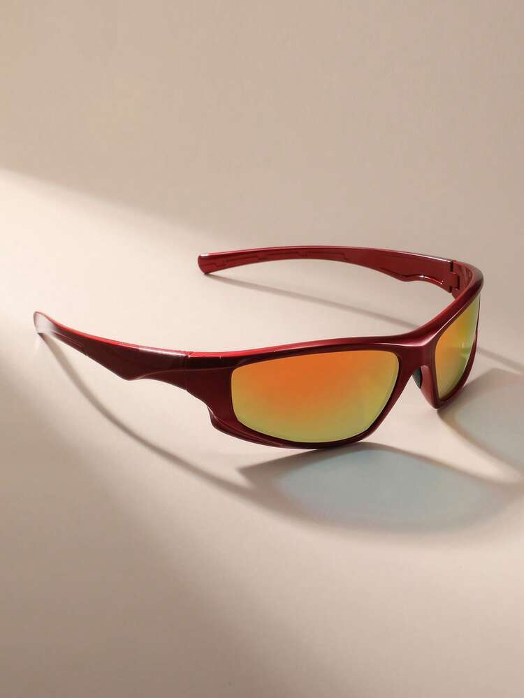 1pc Women's Red Wrap-Around Y2K Outdoor Sport Chic Fashion Glasses, Suitable For Daily Commute, Music Festivals, Rave Parties Preppy Style For Back To School Shield Shape Wraparound Shape Shades - Red - View 3