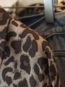 YUXIN Camisa feminina retrô com estampa de leopardo, primavera-verão, gola virada para baixo, manga comprida, solta, para uso diário/social leve, blusa fashion slim respirável - Caqui - Ver 6