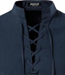 Men's Pure Cotton Retro Lace Up Shirts For Renaissance Pirate Viking Medieval - Navy Blue - View 4