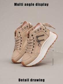 Thick Sole Casual Sneakers, Breathable & Comfortable Design, Lace-Up Closure, Fashion Style, Versatile & Lightweight, Suitable For Sports And Daily Wear, All Seasons