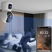 3MP 双镜头安全摄像头,迷你间谍摄像头,3MP 高清智能摄像头,WiFi 室内摄像头,用于家庭安全,360° 视图,自动跟踪,人体检测,彩色夜视,24/7 全天候录制,球形设计带运动传感器警报,双向音频,AI 人脸检测录制 - 白色 - 查看 7