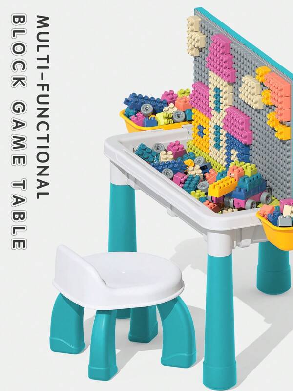 Multi-Functional Building Block Table - DIY Building Blocks Set, Painting & Water Play Learning Desk Toy | Perfect Gift For Birthday, Christmas, Halloween, Thanksgiving, New Year