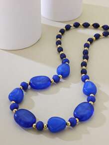 1pc Unique Asymmetrical Colorful Bead Fashion Long Necklace, Stylish Daily Accessory