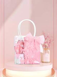 Set de 4/8 bolsas de regalo con decoración de lazos rosas para fiestas, cada una con asa, lazo rosa, nudo y flor margarita. Bolsas para obsequios de fiestas de cumpleaños, baby shower, día de la madre, bodas, etc. Suministros reutilizables para manualidades y decoración de fiestas (Navidad, graduación, despedida de soltera).