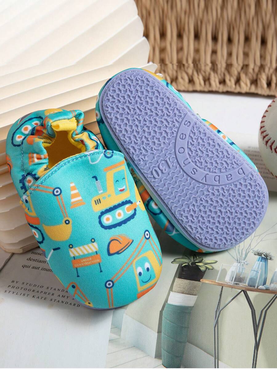 1 Coppia di Ciabatte Antiscivolo con Fantasia di Escavatore Animato per Ragazzi e Ragazze, Scarpe Basse per Bambini con Suola Morbida per le Quattro Stagioni e la Prima Infanzia