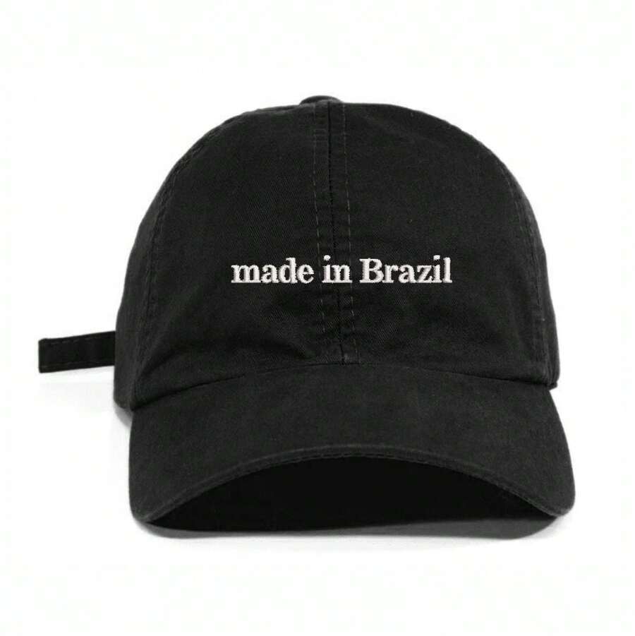 Unisex Dad Hat In 100% Cotton Twill Curved Brim Custom Made In Brazil - 黑色繡花白色 - 查看 1