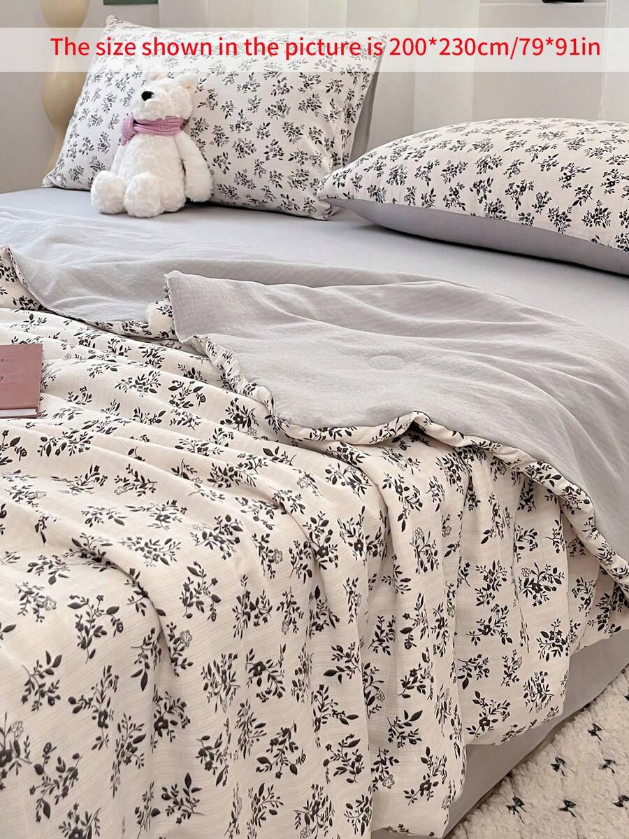 1件泡泡纱夏季印花毯，适合夏天用的薄被子，可以当毯子用，花卉印花图案，清新简约风格韩版毛毯，学生宿舍可用，可机洗