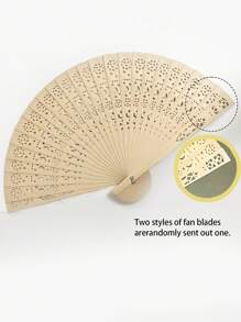 1pc Sandalwood Hollow Wooden Fan Wooden Fan Color Sandalwood Wooden Fan Hollow Folding Fan Printed Wooden Handicraft Fan Imitation Sandalwood Fan, Ideal Choice For Gifts