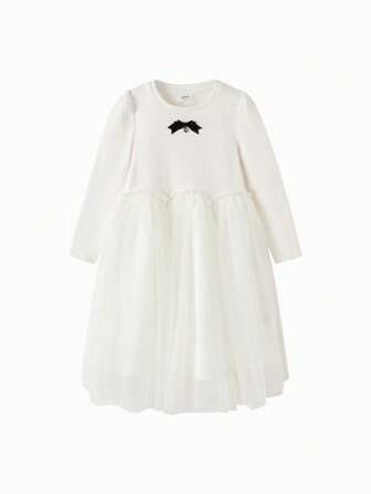 Balabala Girls Sweet Patchwork Tulle Dress 2025 New Elegant Skirt