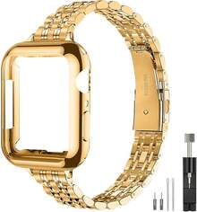 Correa de reloj delgada compatible con Watch de 41mm 45mm 42mm 44mm 40mm 38mm, correa de metal de acero inoxidable adecuada para 10/9/8//6/5/4/3/2/1/SE Series, correa de lujo para mujeres - Dorado - Ver 2