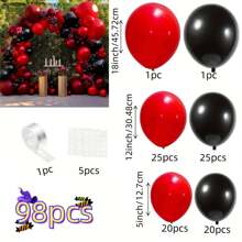 60个/98个红黑气球套装，红黑乳胶气球，适用于生日、婚礼装饰、宝宝派对、迎婴派对、订婚派对、性别展示气球、万圣节派对装饰气球。家居装饰、万圣节装饰、秋季装饰、房间装饰、秋季装饰。 - 彩色 - 查看 5
