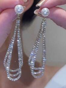 1 par de brincos longos e luxuosos com pérolas artificiais em formato de lágrima, adequados para uso diário, festas, reuniões, casamentos, brincos de pérolas para noivas