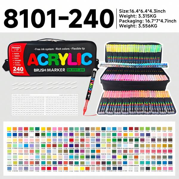 240/168/120/72/60/36/24/12 Color Direct Liquid Acrylic Marker Pens, Students Use Art Professional Drawing Drawing Color Soft-Head Marker Paper-Tight Stackable Diy Graffiti Coloring Book Coloring Pen Can Draw Glass Stone Waterproof Body Painting Brush Christmas Gift School Supplies,Back To School