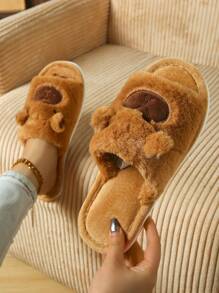 1 Pair Cute Capybara Peep Toe Home Slippers, Comfortable Lightweight Soft Plush Couple Indoor Slippers, Quiet Ladies' Floor Slippers