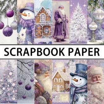24/36PCS Purple Christmas Theme Scrapbook Paper Pad, 5.9*5.9inch Single-Sided Purple Santa Claus, Christmas Tree, Gingerbread Man, Snowman Design Scrapbooking Paper For For Junk Journal Bullet Diary, Greeting Card, DIY Craft, Photo Album And Handicrafts, School Supplies, Back To School