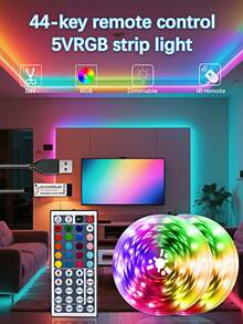LED灯带，低压耐用，华丽多色灯带，明亮不刺眼的灯泡，适用于卧室，室内外照明装饰，书桌背景氛围灯，DIY设计，带44键控制器，适用于游戏室，卧室，客厅装饰 - 彩色 - 查看 1