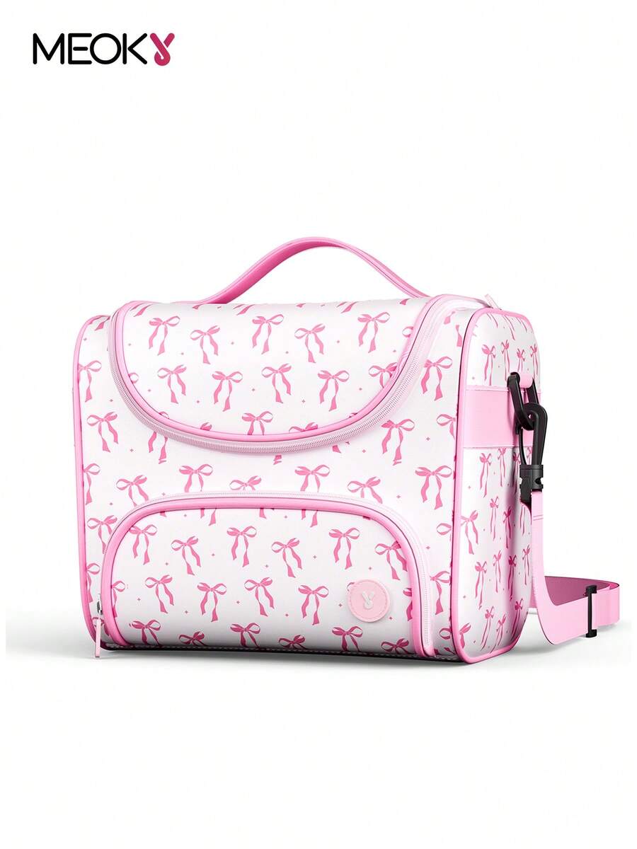 带肩带的保温午餐袋 - 适合女士和成人的时尚可重复使用防水冷藏手提袋，防漏保温便当盒，带厚铝衬里，非常适合工作、学校、办公室、野餐、旅行和露营 - 粉色 - 查看 1