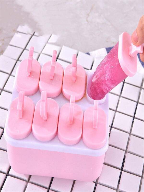 1pc 8-Cavity Ice Lolly Mold, DIY Ice Cream, Ice Lolly, Popsicle Maker, Random Stick Styles