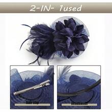 Fascinators Hats Women,Tea Party Fascinator Hair Clip With Feathers Wedding,Derby Hats Headbands - 款式1-深藍色 - 查看 4