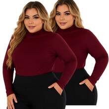 Kit 2 Women's Plus Size Cacharrel Blouse Long Sleeve High Neck Ribbed G1 To G3 - 2 Black - View 2
