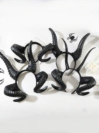 Diadema con cuernos de demonio, diadema con cuernos de cabra de bruja, disfraz de bruja oscura/negra, accesorio de cabeza exagerado para fiesta, decoración con cuernos de oveja