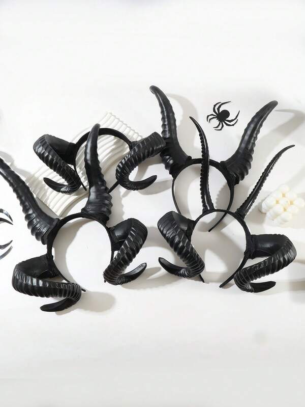 Tiara com Chifres de Demônio, Tiara com Chifres de Cabra de Bruxa, Fantasia de Bruxa Negra, Acessório de Fantasia Exagerado para Festa, Decoração de Chifres de Ovelha