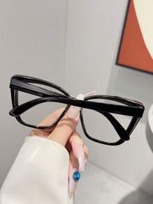 Ochelari de vedere supradimensionați cu ramă Cat-Eye la modă, 1 buc., cu lentile transparente și decor cu strasuri, accesoriu elegant personalizat, potrivit pentru asortarea modei de zi cu zi și pentru naveta zilnică.