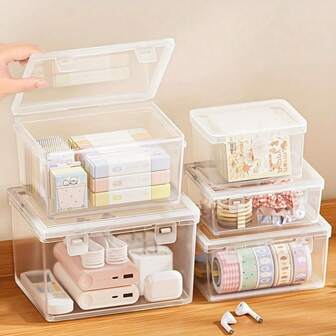 1/5-Piece Plastic Storage Boxes Set, 5 Different Sizes And Capacities, Transparent Dust-Proof And Moisture-Proof Lidded Containers, Suitable For School Supplies, Jewelry Accessories, Office Organization And Craft Materials