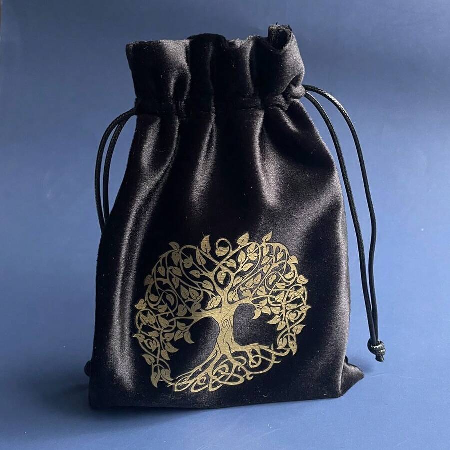 Tarot Card Storage Pouch, Tree Of Life Pattern Card Game Drawstring Bag, Portable Design For Tarot, Board Games - Black - View 1