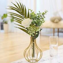 1pc Gold Geometric Metal Hydroponic Vase With Test Tube Rack | Modern Minimalist Retro Decor For Living Room, Office, Home | Elevated Floral Arrangement Vase, Wedding Party Floor Vase, Home Decoration Room Decor Flower Vase Glass Vase - Gold - View 8