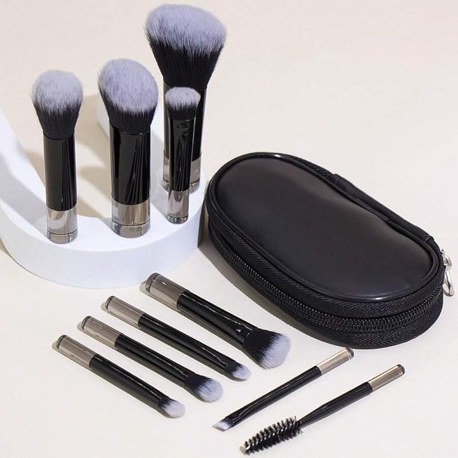 10 pezzi set di mini pennelli per il trucco con custodia, kit di pennelli da trucco da viaggio, pennelli cosmetici portatili a funzione completa per un trucco perfetto